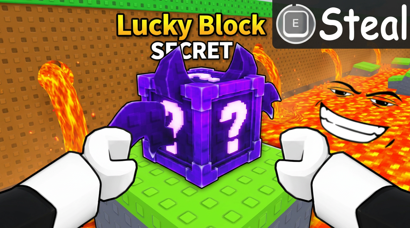 Secret purple lucky block in a lava level