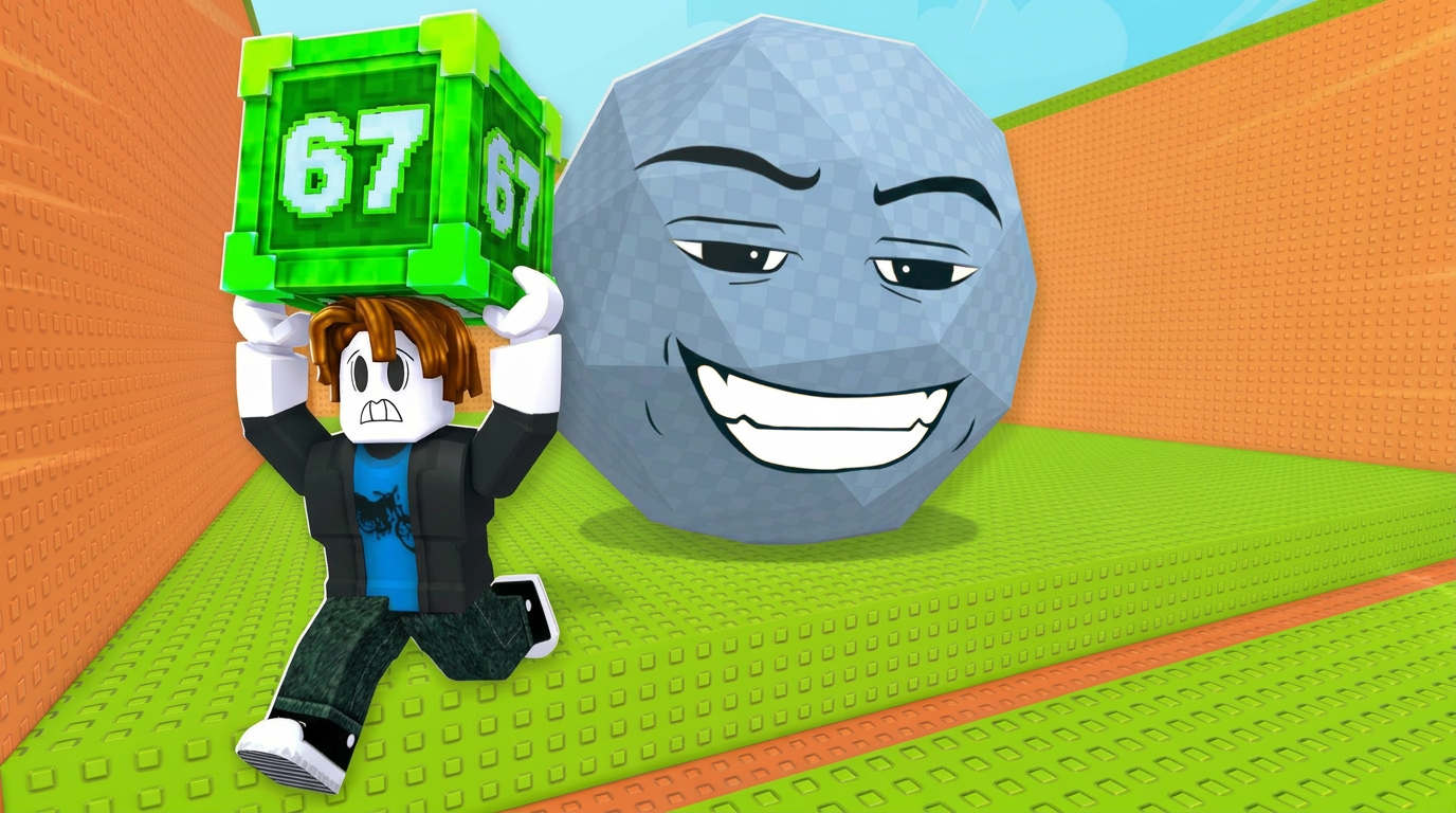 Roblox player carrying a green block near a boss